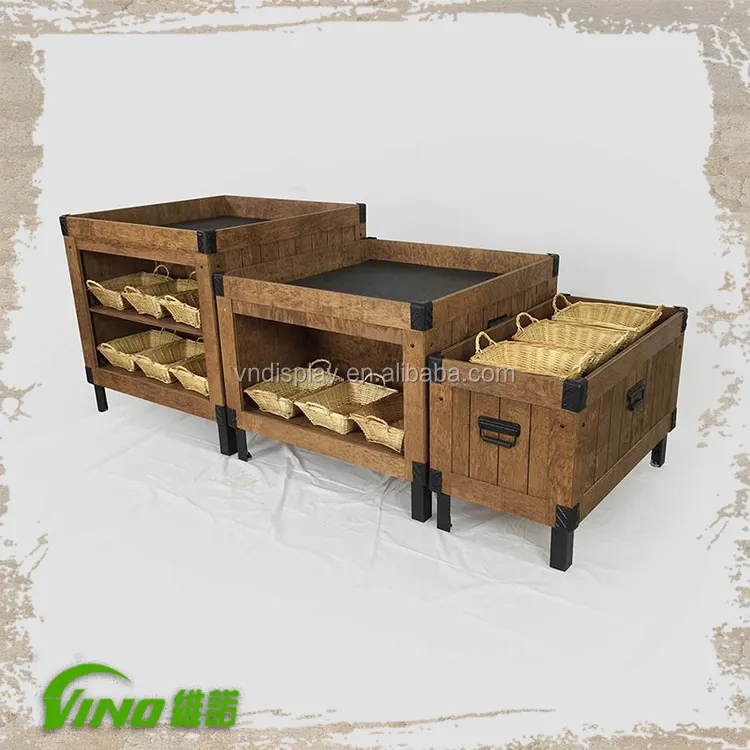 Vintage Holz Obst Gemüse Display Rack, rustikale Holz Display Bin, Bäckerei Display Aufbewahrung kiste Box