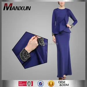 Последняя модель в мусульманском стиле Baju Kurung Современная темная фиолетовая мусульманская одежда модная мусульманская манжета из бисера для Baju Малайзия кебая