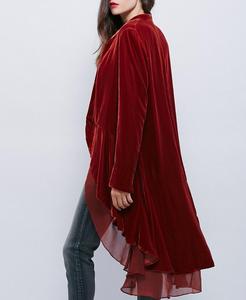 M544 D.Y Fashion Ladies <strong>Velvet</strong> Jacket Chiffon Falbala Long Outer <strong>Coat</strong> - Product Image 2
