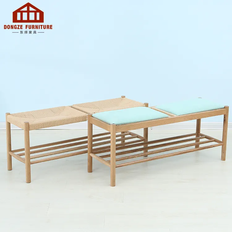 Customizable Rope Weave And Pu Fabric Customized Bed End Bench Practical Wooden Bench