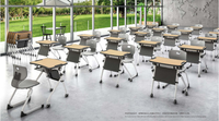 Table d'étude pliante, en acier inoxydable, avec panneau et roues modestes