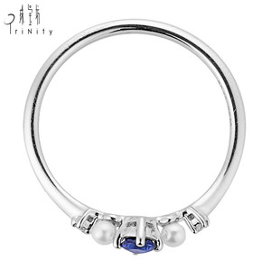 Bague exquise en or blanc massif 18 carats pour fête de mariage vintage saphir bleu naturel diamant perle d'eau douce pour femme - Product Image 4