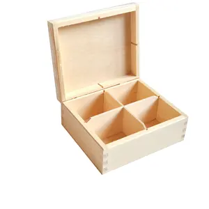 Caixa de chá de madeira inacabada paulownia com 4 compartimentos sacos de chá caixa de madeira