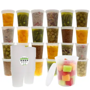 Deli recipientes com tampas herméticas, 8 oz copo à prova de vazamento de plástico microondas caixa de armazenamento de alimentos redonda transparente