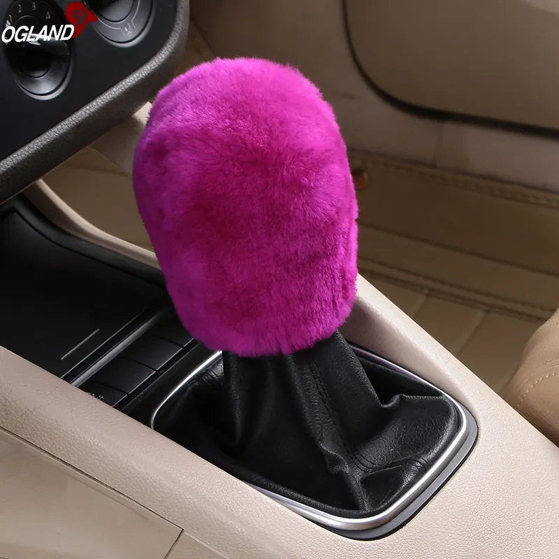 Enjoyable Shearling Sheepskin Fur Car gear shift level Selector stick knob cover for Auto Accessories Interior Australian Merino