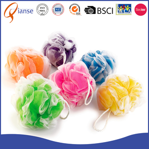 2017 <span class=keywords><strong>Amazon</strong></span> Proveedor Exfoliante Ducha Puff PE Malla Bolas con Cinta <span class=keywords><strong>de</strong></span> <span class=keywords><strong>Raso</strong></span> - Product Image 1