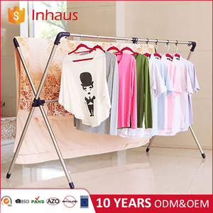 Hot sale stainless steel double pole <span class=keywords><strong>X</strong></span> shape telescopic foldable hanging clothes rack folding balcony drying rack - Product Image 1