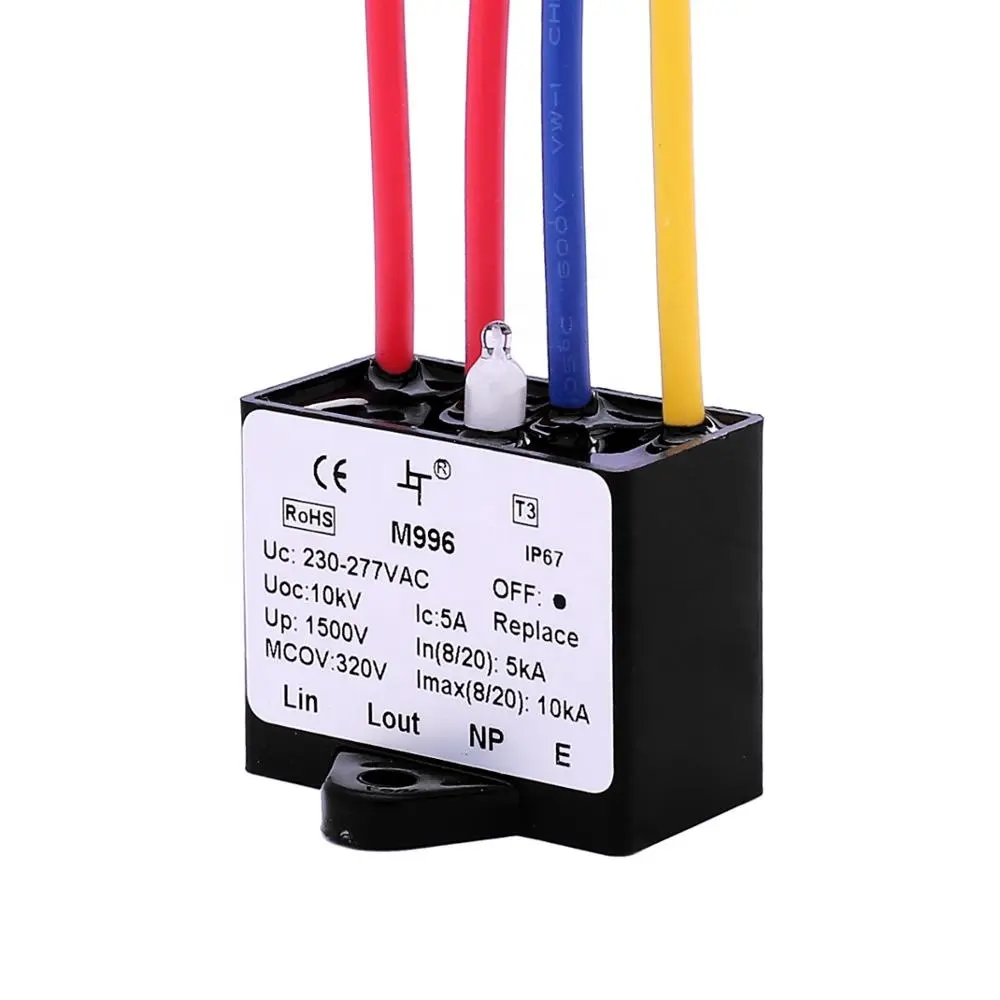 Mejor Precio M996 serie 4 cables 5kA 10kV Luz de calle spd descargador de corrientes de rayo, supresor de picos de tensión
