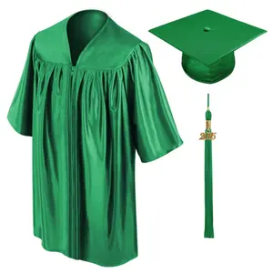 Al por mayor preescolar verde brillante niños graduación vestidos y gorras