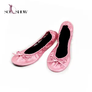 Women shoes flats portable wedding party roll up pink ballerina shoes