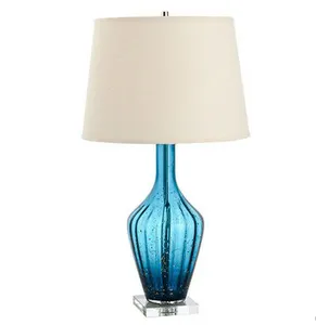 E27 블루 유리 테이블 램프 창조적 인 유리 침실 연구 침대 옆 테이블 램프