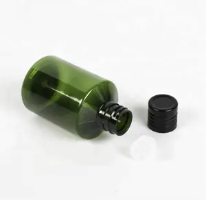 50 ml 100 ml 150 ml di plastica verde inclinazione spalla lattice essenza bottiglia di lozione con coperchio in alluminio nero