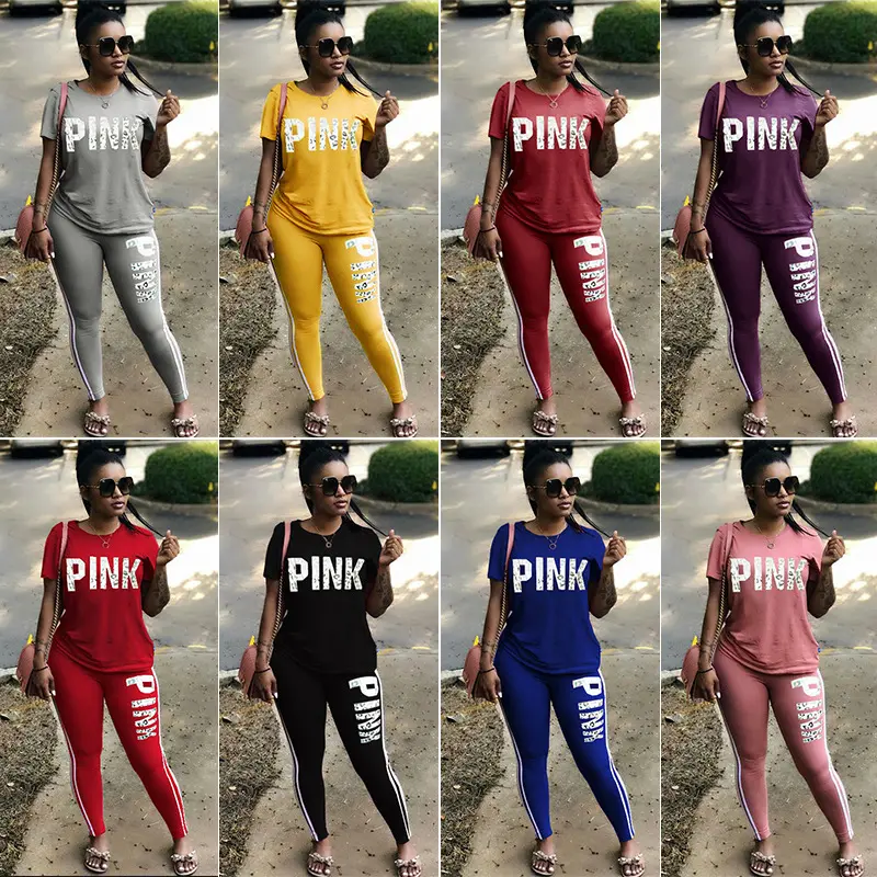 Delle donne Lettera Stampata Manica Corta Crop Top pantaloni di modo tuta vestito di sport di bodycon della tuta da jogging 2020