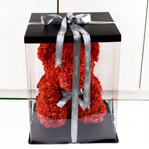 สีดำชัดเจนแปลกใจดอกไม้ของขวัญหมีกล่อง - Product Image 1