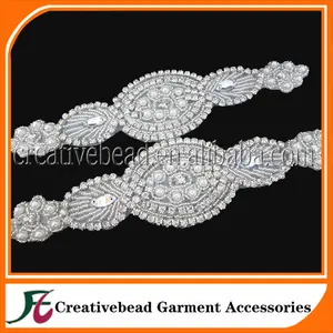 Gros perles strass cristal de perles d'argent de mariée ceinture jupettes applique pour robe de mariée grand sur mesure coupe