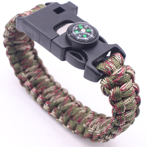 Braccialetto in Paracord Intrecciato in Poliestere con Bussola per Sopravvivenza e Pesca (Esca, Amo e Filo) Verde Nero 550 - Product Image 3