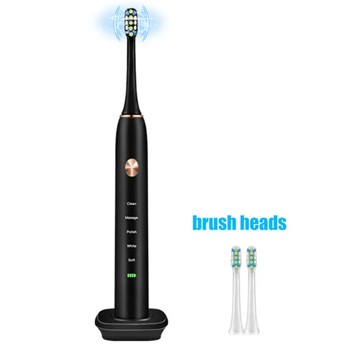 High quality IPX7 waterproof rechargeable sonic electric toothbrush with 2 brush heads