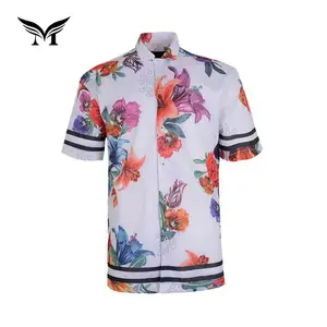 Chemises hawaïennes en maille avec fleurs, 100% polyester, vente en gros, bon marché, motif floral, collection d'été, royaume-uni