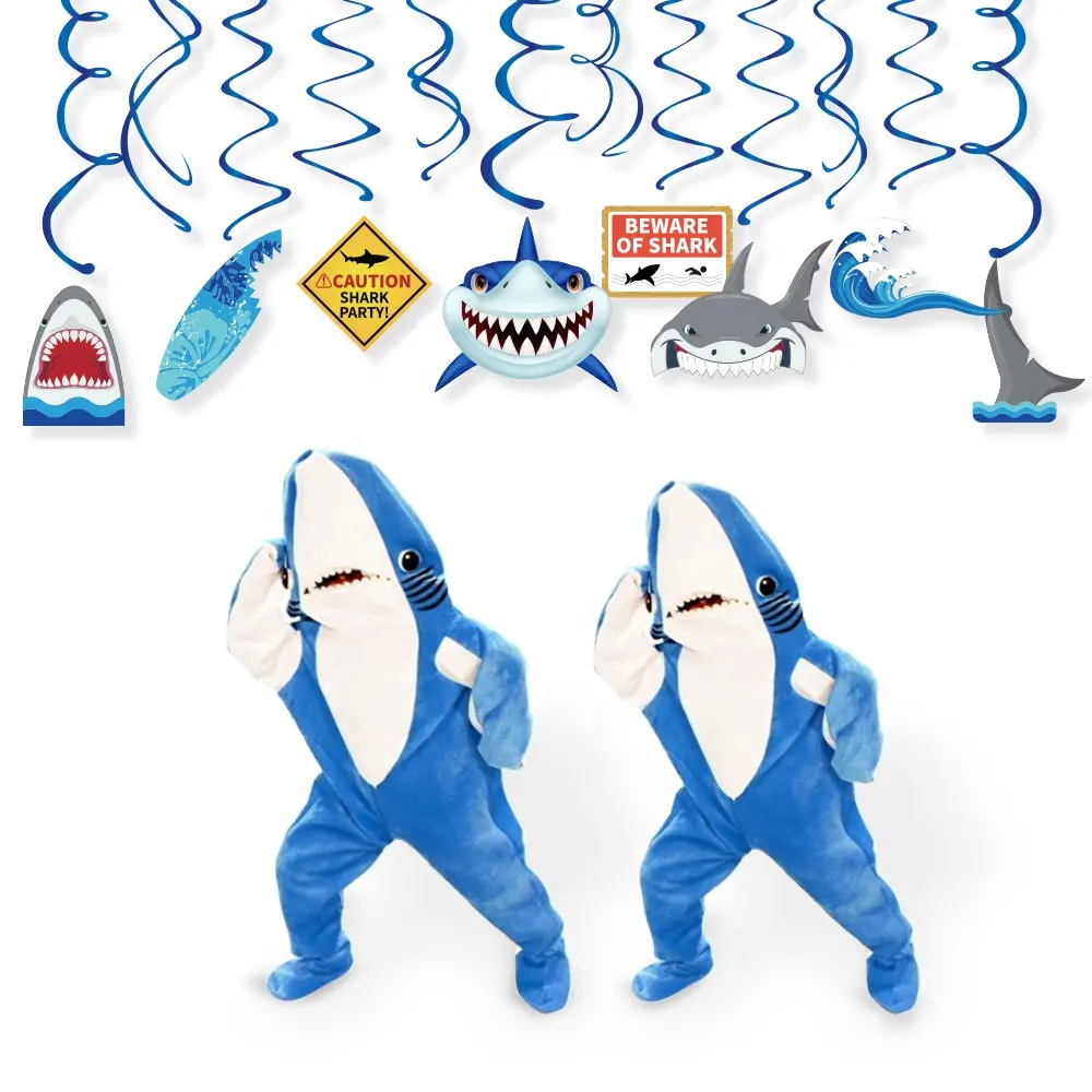 Huancai Ocean Shark Party Supplies Shark Themed Hanging Swirls 30PCS PVC Foil Swirls for Kids Birthday Party Decorations