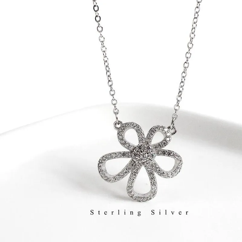 Dreamtop DTS045 Sunflower trendy pendant sterling silver necklace fashion cubic zirconia silver 925 necklace