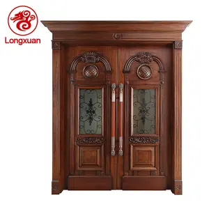 Villa double leaf main door oak external designs wooden double doors for houses