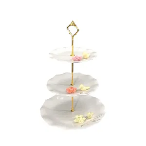 西式陶瓷瓷蝶花式婚礼3层廉价蛋糕架