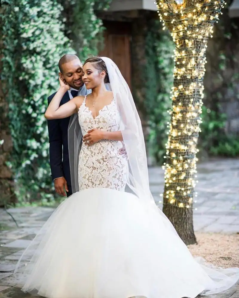 Abito da sposa in pizzo africano di marca Mermaid/Trumpe Shape pizzo bianco per abito da sposa vestido de noiva elegante abito da sposa semplice