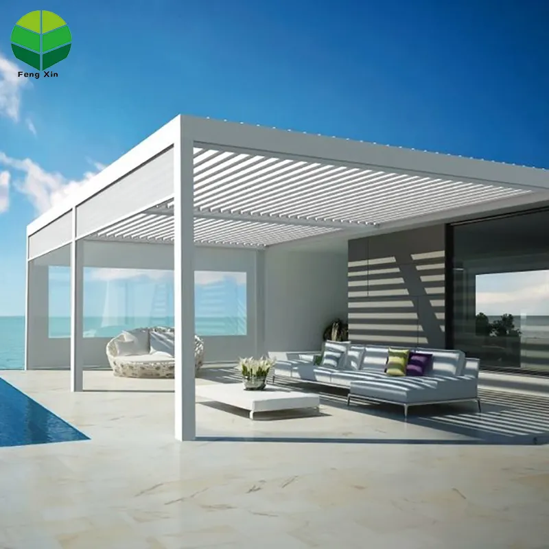 Низкая цена автоматическое алюминиевое освещение Pergola Louvres кованого железа pergola