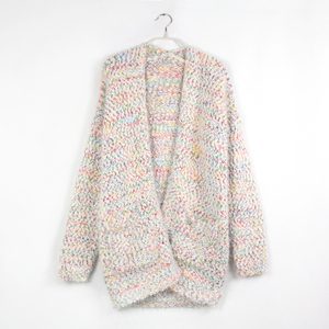 Winter High Quality Knitted Colorful rainbow Sweater <strong>Oversize</strong> Open Stitch Long Sleeve Women Top <strong>Cardigan</strong> with Pockets - Product Image 1
