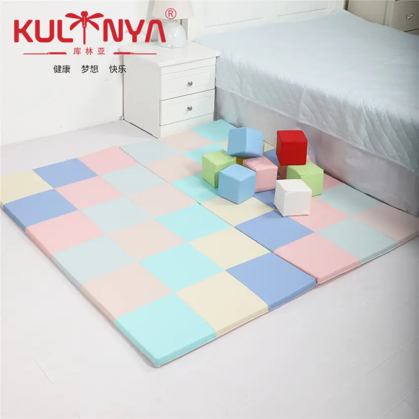 New Eco-Freindly Pu Leather Kids Square Folding Indoor Playground Soft Play Mat Equipment Pastel For Sale