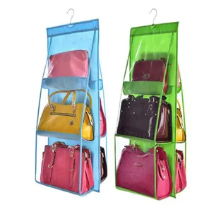 กระเป๋ามีช่องเก็บของ6ช่อง,กระเป๋าใส่กระเป๋าถือผ้านอนวูฟเวนระบายอากาศได้ดีสองด้านใสสำหรับแขวนเก็บของ