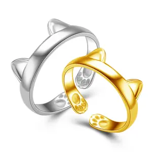 Verzilverd Kat Oor Ring Duim Ring Verstelbare Animal Pet Gift Engagement Open Ringen Voor Vrouwen Meisjes Wedding Party Sieraden