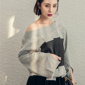 2018 Gros Oversize Off Épaule Manches Longues Mode Top Femmes - Product Image 2