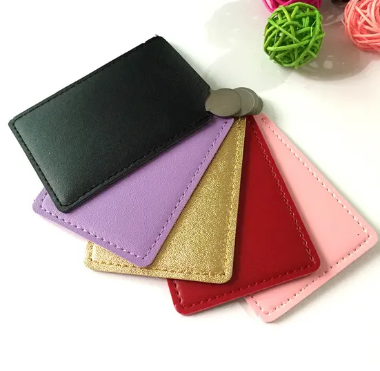 colorful Portable PU Leather Cover Stainless Steel Unbreakable Makeup Mirror