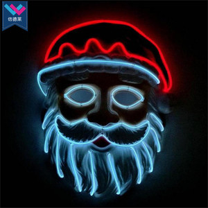 Masque de Père Noël en PVC lumineux à LED pour <span class=keywords><strong>cosplay</strong></span> et décoration de Noël, masque de costume avec fil EL - Product Image 5
