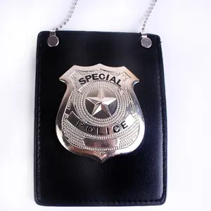 Collana porta carte distintivo della polizia vestire scomparto portafoglio in pelle singola