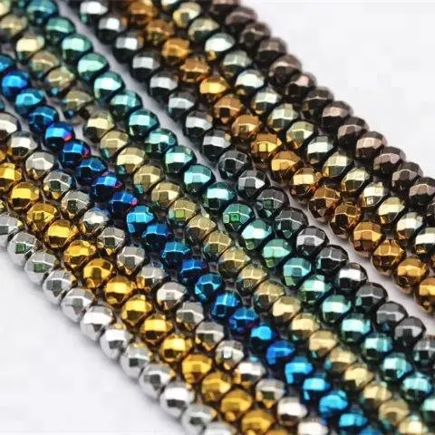 Longgar 2X3Mm 3X4Mm 3X6Mm 3X8Mm Berbagai Warna Hematite Gemstone Bead Strand Faceted Rondelle Batu Beads untuk Membuat Perhiasan