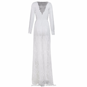 Abito lungo per fotografia di maternità, <span class=keywords><strong>vestito</strong></span> <span class=keywords><strong>da</strong></span> <span class=keywords><strong>notte</strong></span> in pizzo per donne in gravidanza, pigiama elegante per baby shower, taglie forti 3XL 4XL - Product Image 4