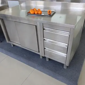 Ali Gold supplier Commercial Kitchen Sliding DoorWork table with Cabinet