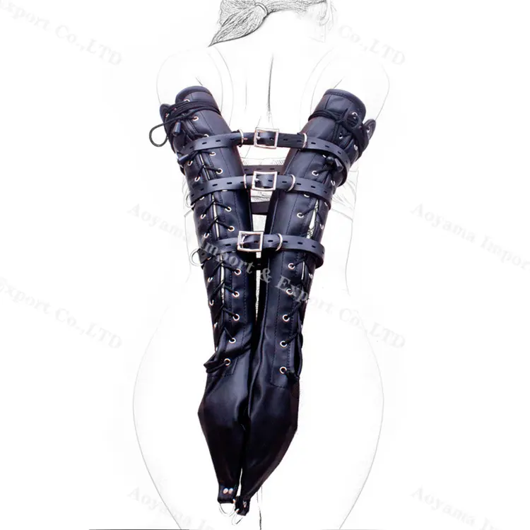 Da Đen cánh tay dài chất kết dính kiềm chế sexgloves da bondage bdsm cho phụ nữ quan hệ tình dục đồ chơi