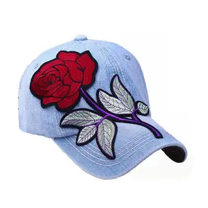 नीले रंग की जींस सज्जित कढ़ाई लड़कियों के लिए खुदरा थोक बेसबॉल टोपी व्यथित डेनिम टोपियां