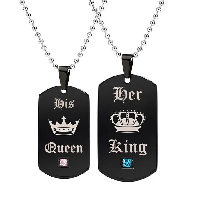 Schmuck Hochwertige Edelstahl King Queen Crown Blank Anhänger Paar Halskette