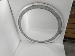 Telite Modern <strong>Black</strong> Grey Crystal Diamond Mirrored <strong>Console</strong> <strong>Table</strong> with Round Wall Mirror Furniture - Product Image 5
