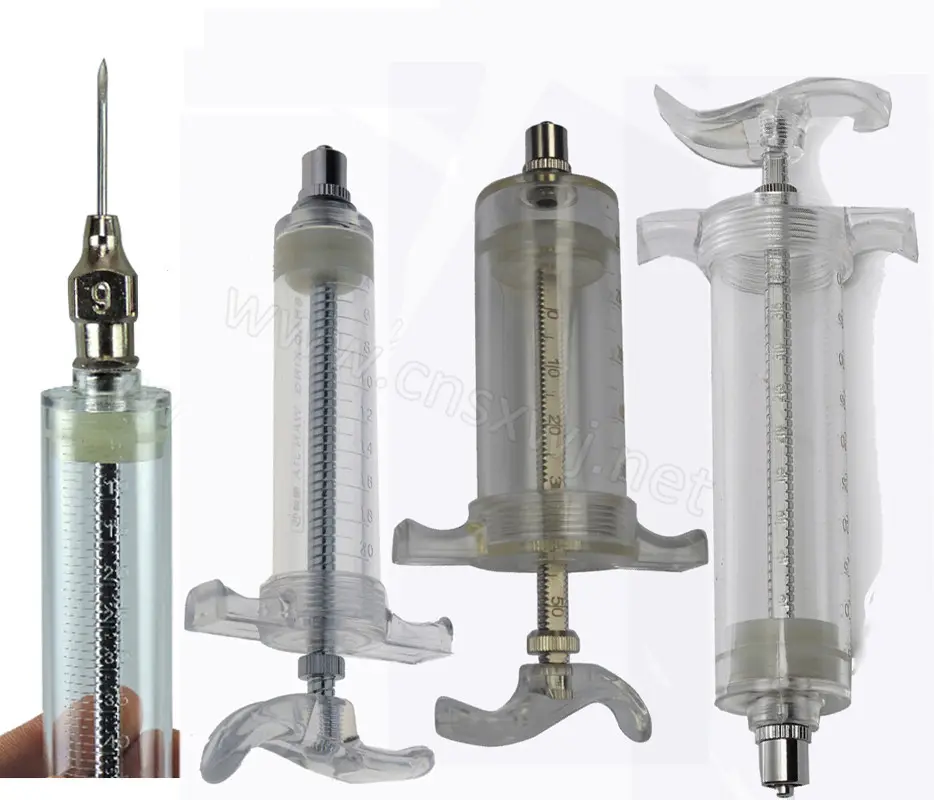 WJ203 gran especificación ajustable veterinarios de acero de plástico jeringa inyector veterinario jeringa con luer lock