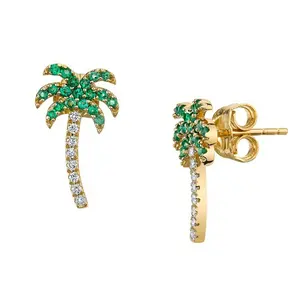 New model summer jewelry emerald palm tree silver 18k gold earrings designs for girls