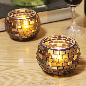 Décorations Diwali en gros, petits bougeoirs fabriqués en Chine, lampe en verre mosaïque, ensemble de dîner aux chandelles - Product Image 5