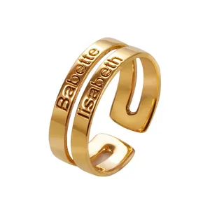 Недорогое медное позолоченное гравированное кольцо с именем для пары