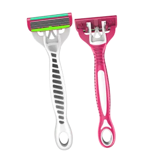 Razors And Blades Disposable 6 Blades Disposable Shaving Razor With Pink Rubber Handle For Lady