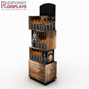 Espositore da pavimento in legno multistrato stile rustico mensola per liquori Vintage whisky bottiglia di supporto per vendita al dettaglio di enoteca - Product Image 2