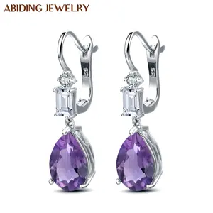 C323 Mematuhi Sederhana Alami Amethyst Gemstone Earrings Pabrik Penjualan Langsung 925 Sterling Silver Jewelry Earrings